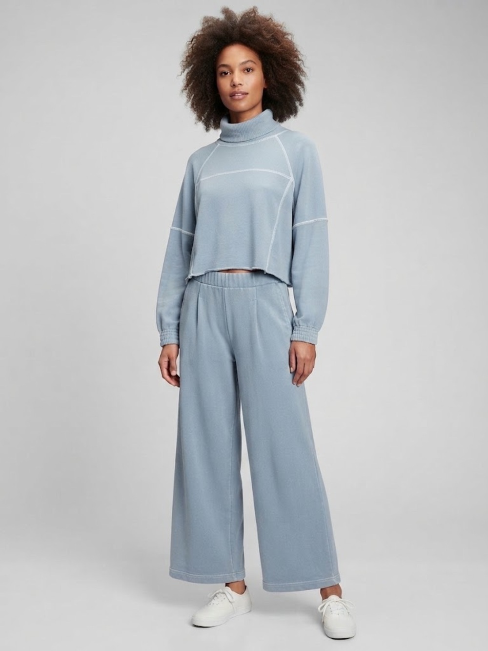 aerie New Heights Turtleneck Sweatshirt and Fleece Trousers Cloud Blue
